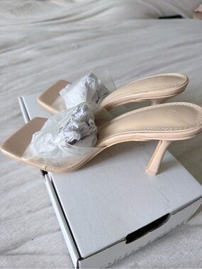 Wild Diva Beige Nude Clear Strap Mid-Heel Sandals